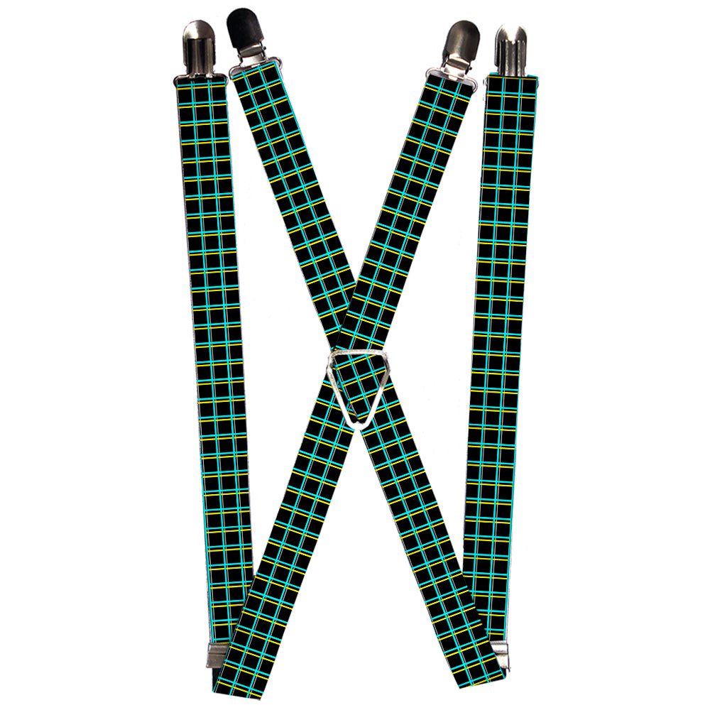 Suspenders - Wire Grid Black/Turquoise/Yellow