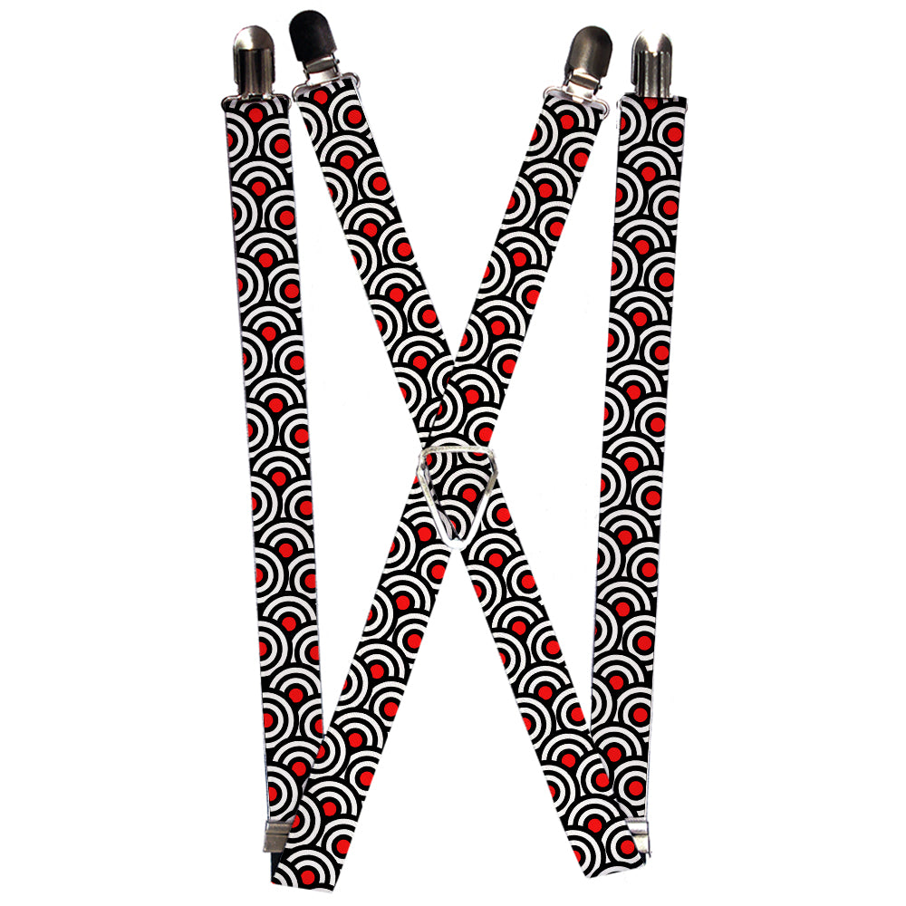 Suspenders - Bullseye Stacked Black/White/Red Suspenders Buckle-Down