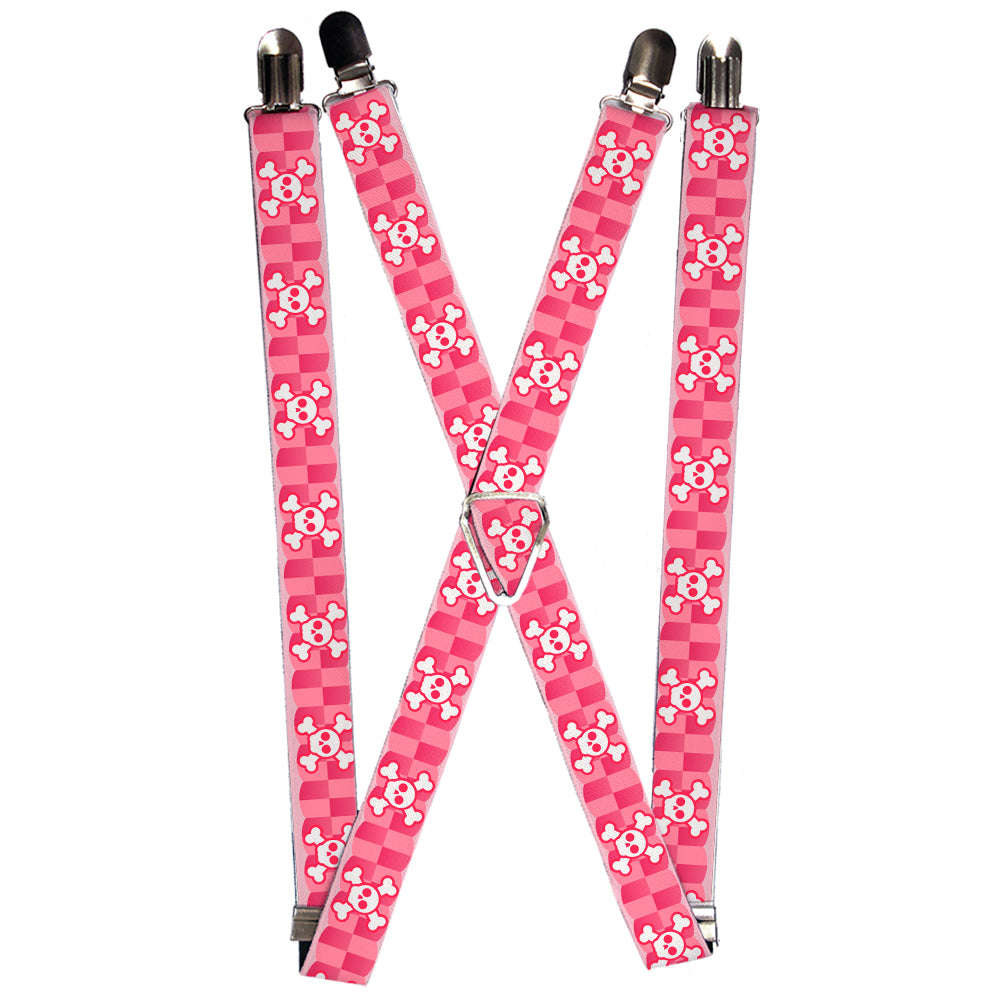 Suspenders - Cute Skulls w/Checkers Pinks/White Suspenders Buckle-Down 1.0-Inch Wide Regular