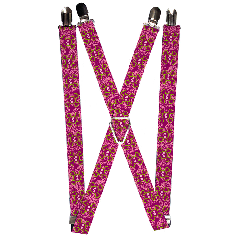 Suspenders - Cute Skulls w/Paisley Purple/Pink/Green Suspenders Buckle-Down 1.0-Inch Wide Regular