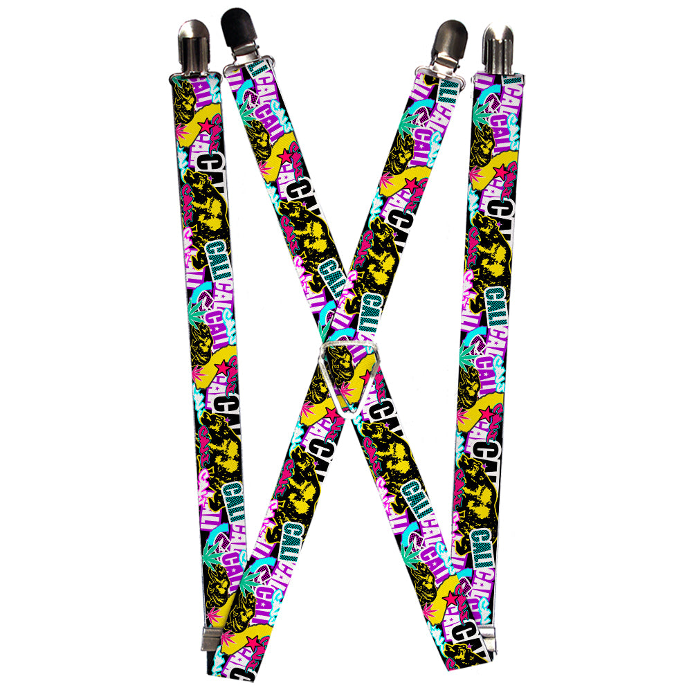 Suspenders - Cali Bear/CALI Graffiti/Pot Leaves Black/Multi Color Suspenders Buckle-Down 1.0-Inch Wide Regular