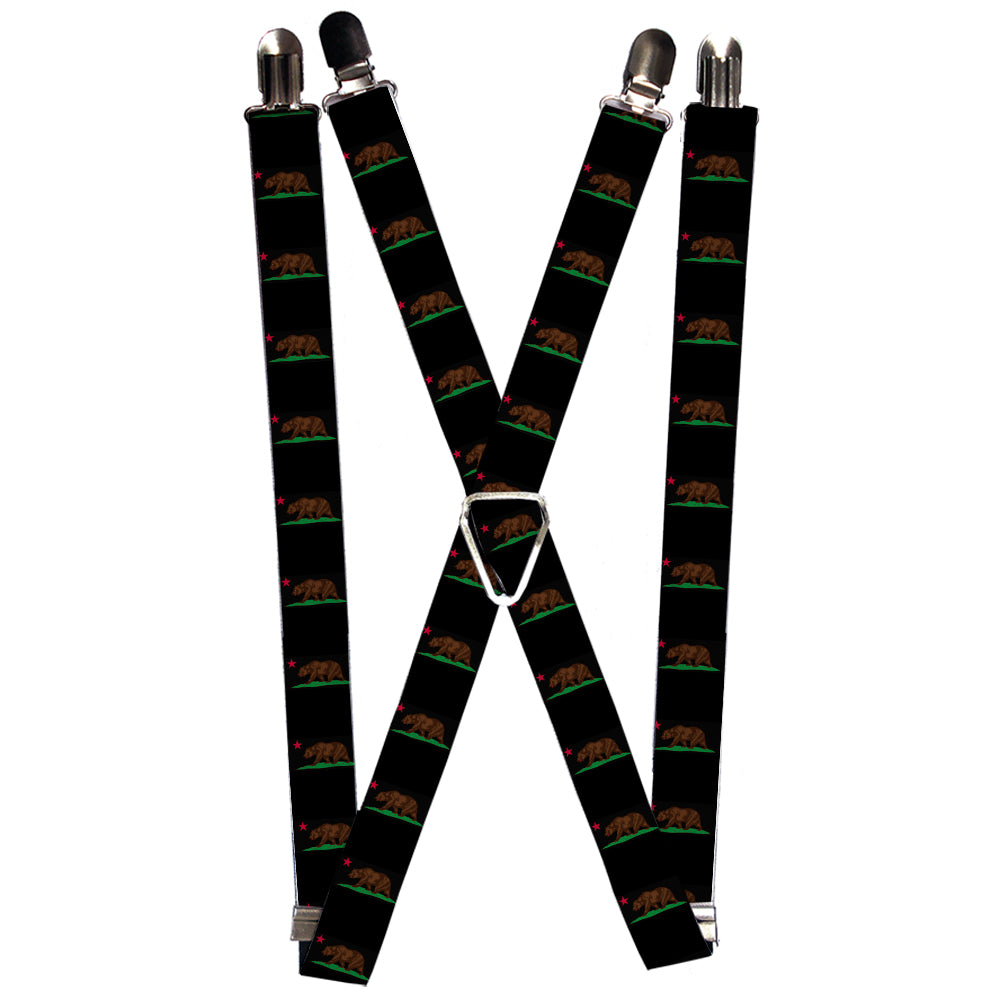 Suspenders - California Flag Bear Black Suspenders Buckle-Down