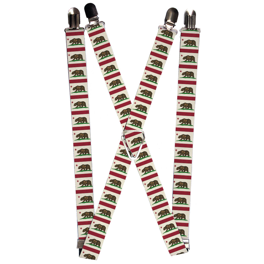 Suspenders - California Flag Bear Weathered White Suspenders Buckle-Down 1.0-Inch Wide Regular