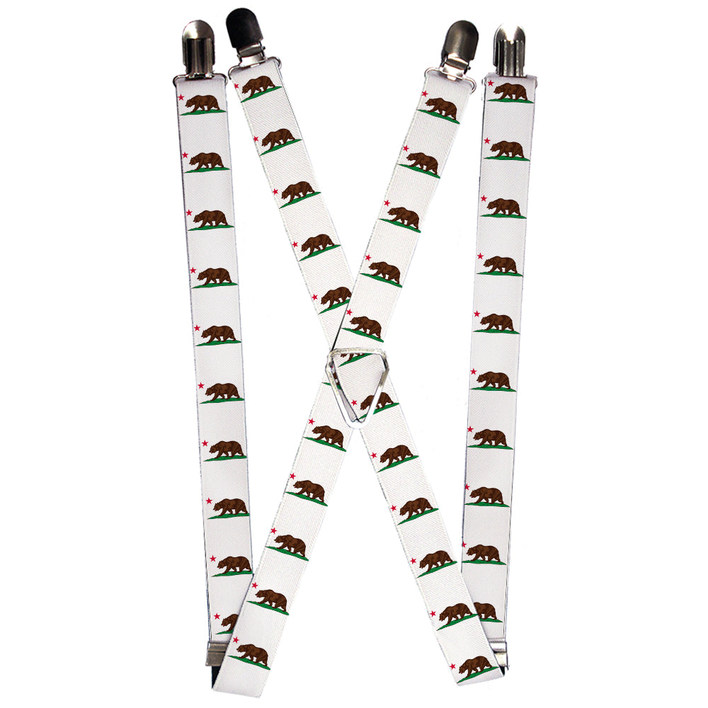 Suspenders - Cali Bear White Suspenders Buckle-Down 1.0-Inch Wide Regular