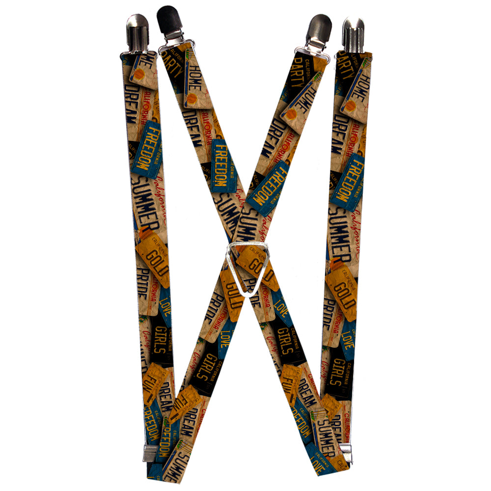 Suspenders - Cali License Plates Stacked Vintage Suspenders Buckle-Down 1.0-Inch Wide Regular
