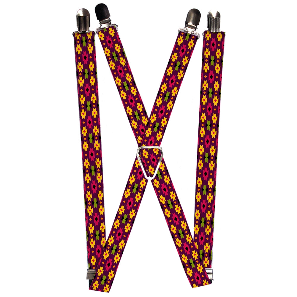 Suspenders - Mini Navajo Purple/Yellow/Pink/Green Suspenders Buckle-Down 1.0-Inch Wide Regular
