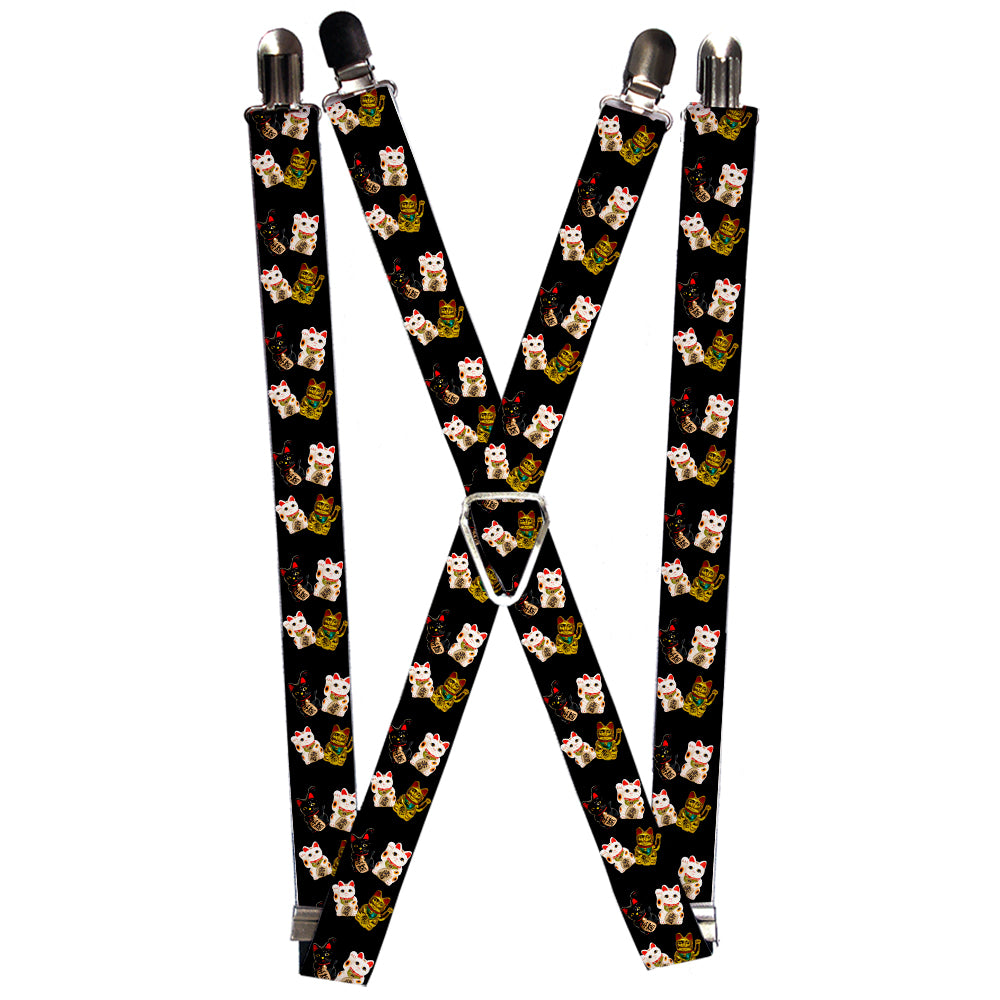 Suspenders - Maneki Neko Lucky Cats Gold/Black/White Suspenders Buckle-Down 1.0-Inch Wide Regular