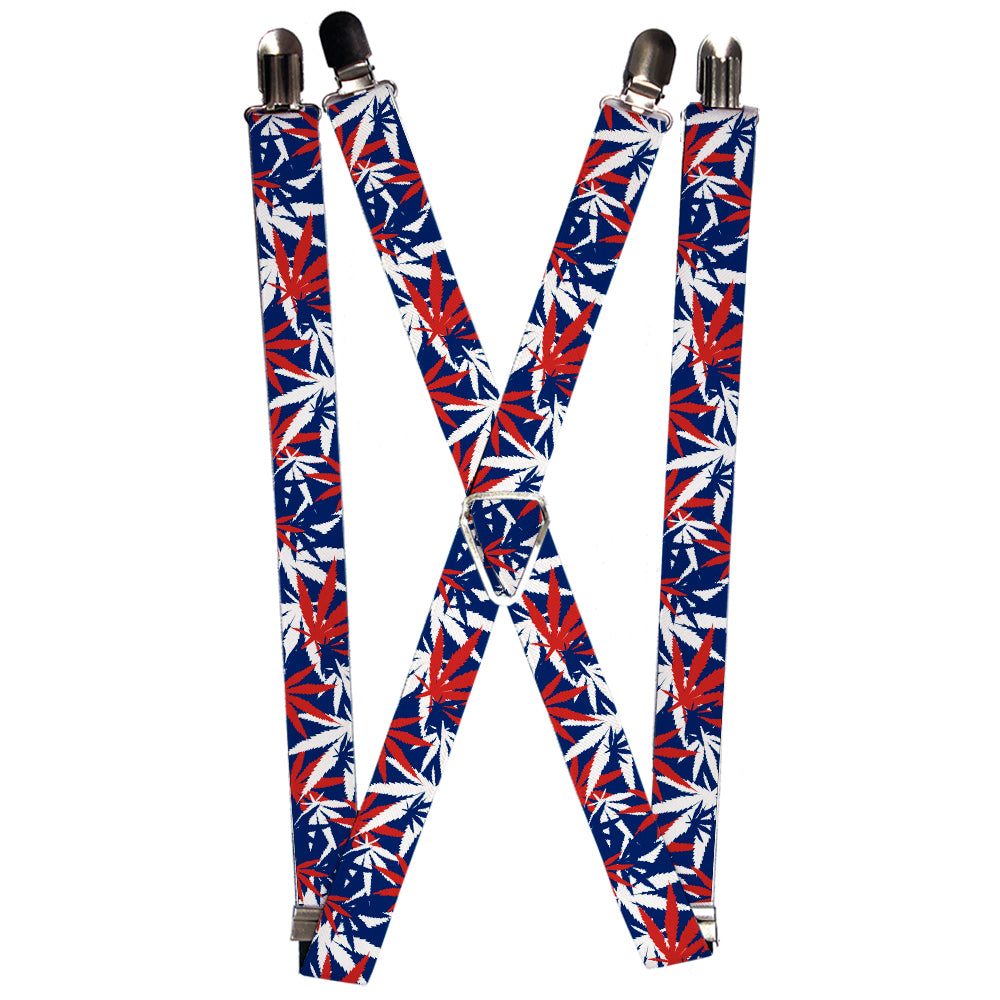 Suspenders - Marijuana Leaves Stacked2 Blue/White/Red Suspenders Buckle-Down 1.0-Inch Wide Regular