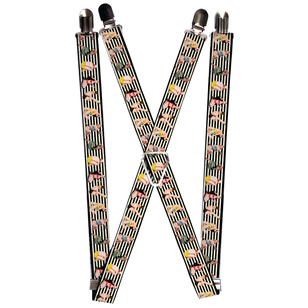 Suspenders - Pin Up Girl Poses Stripe Black/White Suspenders Buckle-Down 1.0-Inch Wide Regular