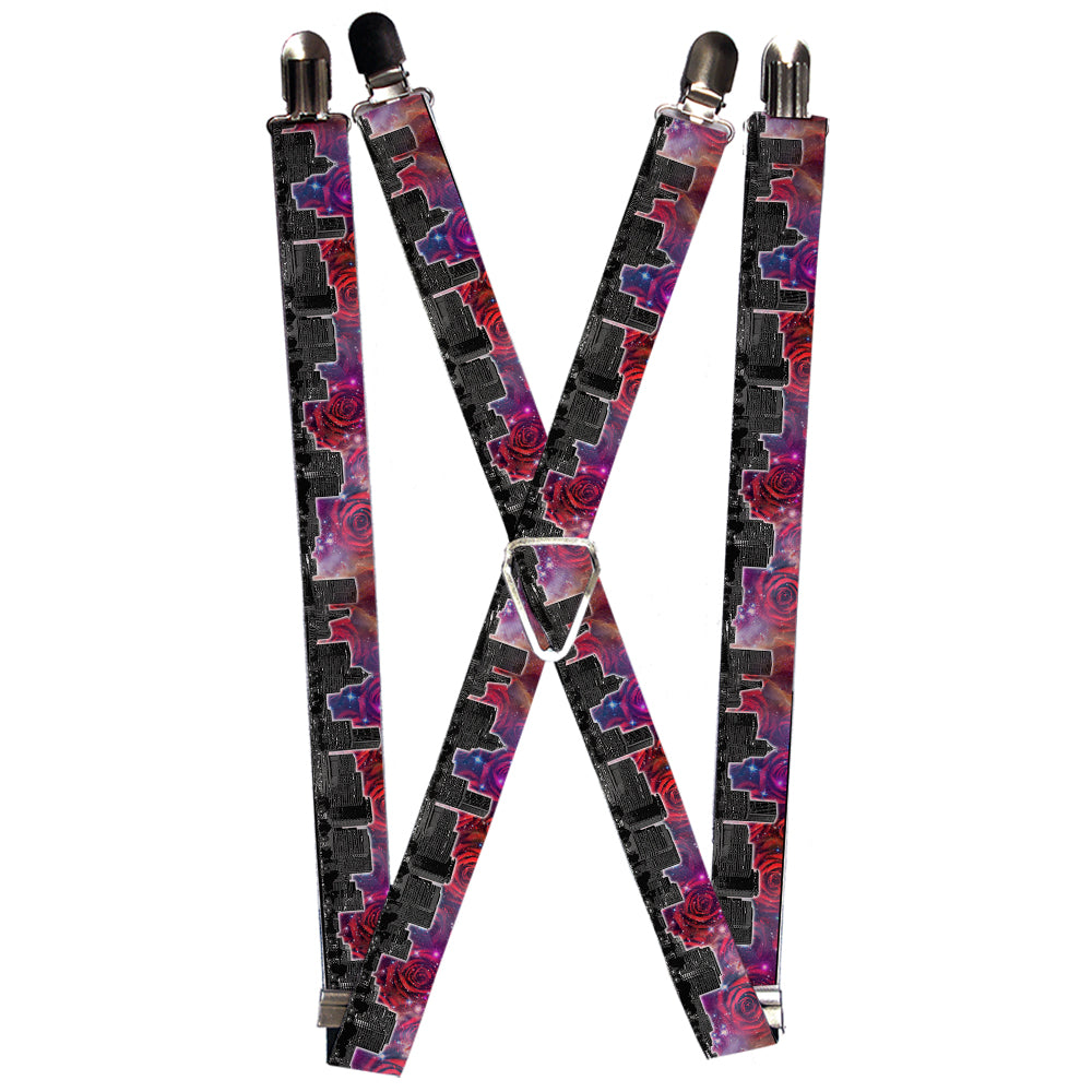 Suspenders - Portland Vivid Skyline Cosmic Roses Suspenders Buckle-Down 1.0-Inch Wide Regular