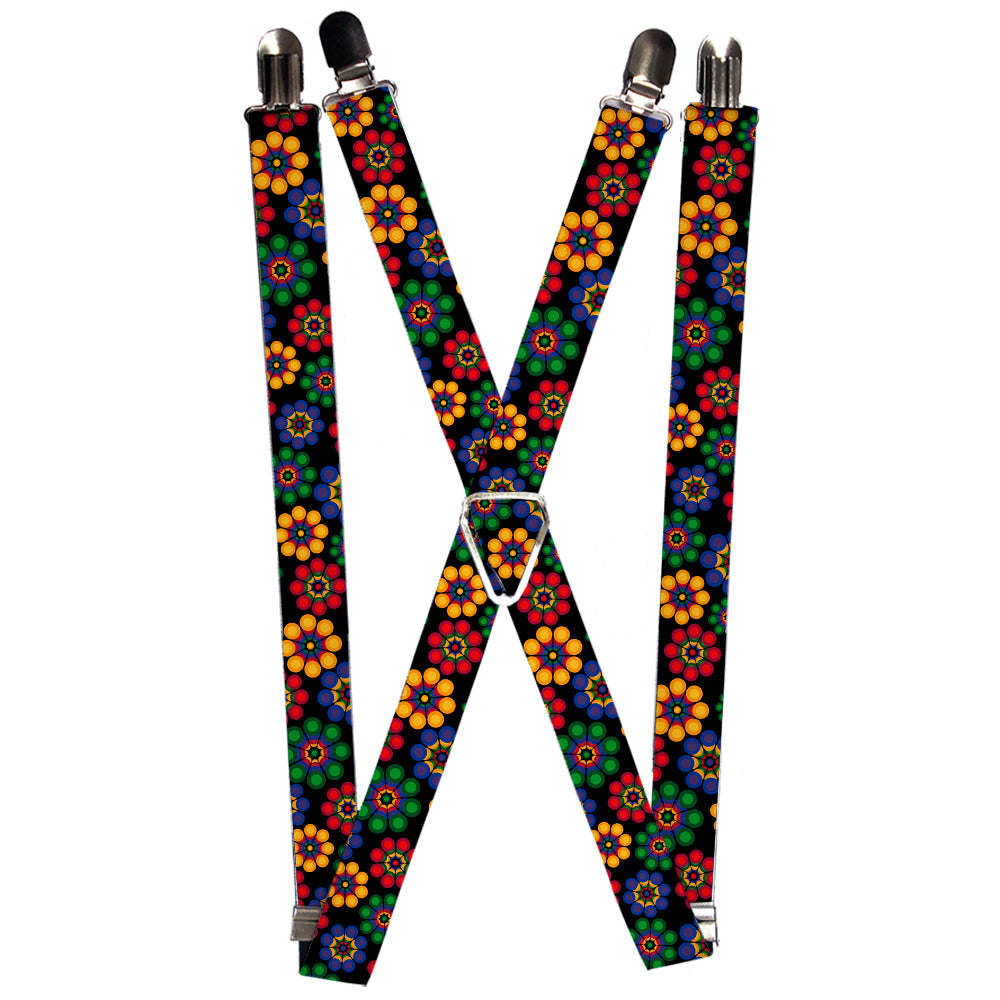 Suspenders - Psychedelic Daisies Black/Multi Color Suspenders Buckle-Down 1.0-Inch Wide Regular