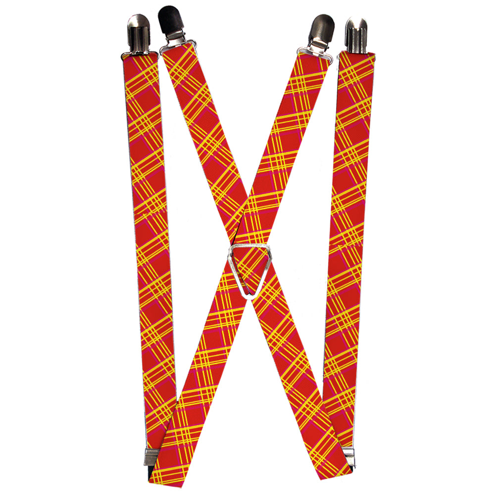 Suspenders - Plaid X4 Fluorescent Oranges/Pinks/Yellow Suspenders Buckle-Down 1.0-Inch Wide Regular