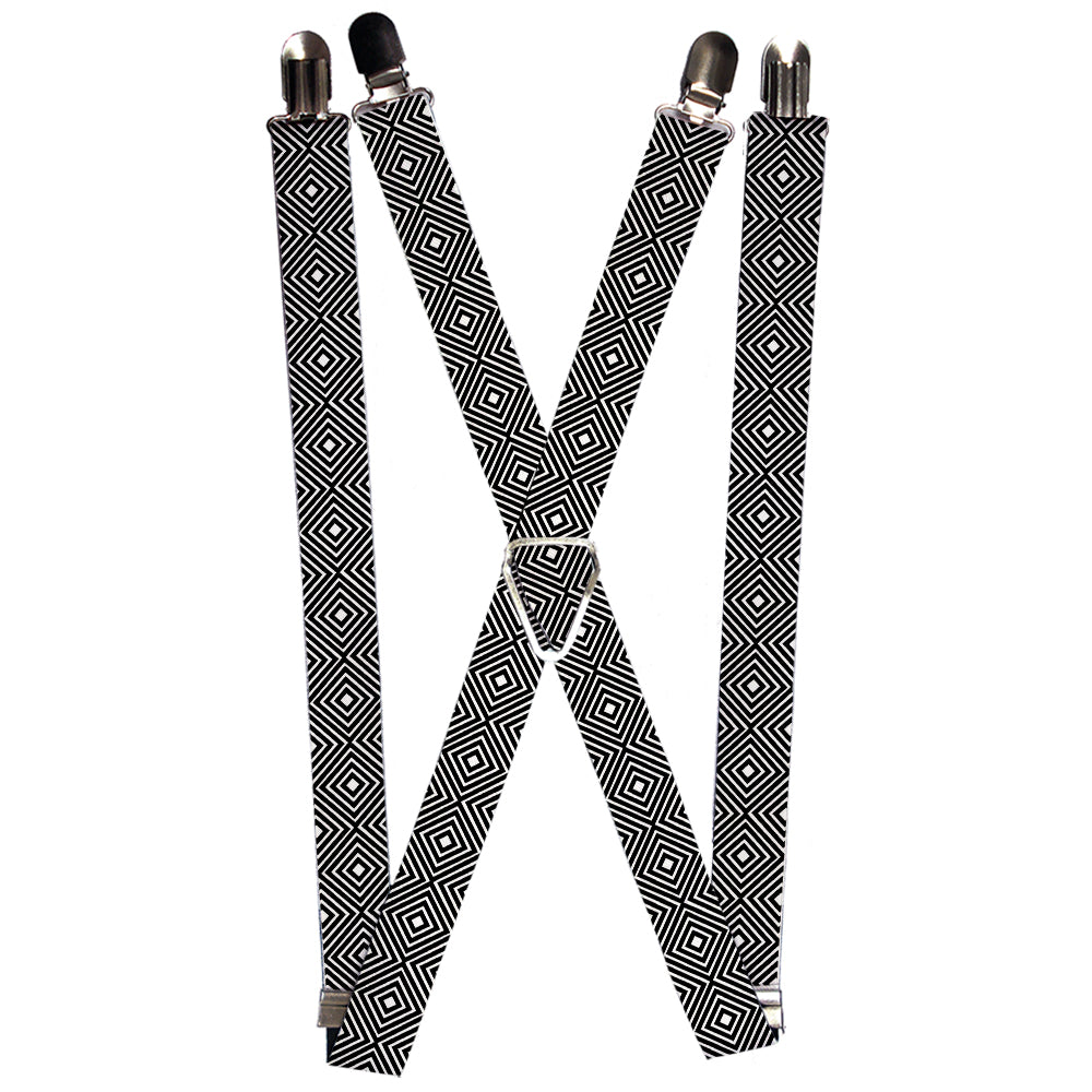 Suspenders - Square Lines White/Black Suspenders Buckle-Down