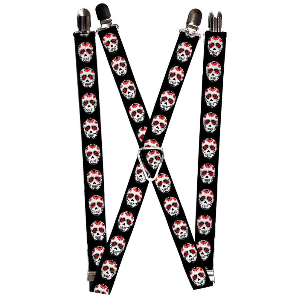 Suspenders - Sugar Skulls Black/White/Red Suspenders Buckle-Down 1.0-Inch Wide Regular