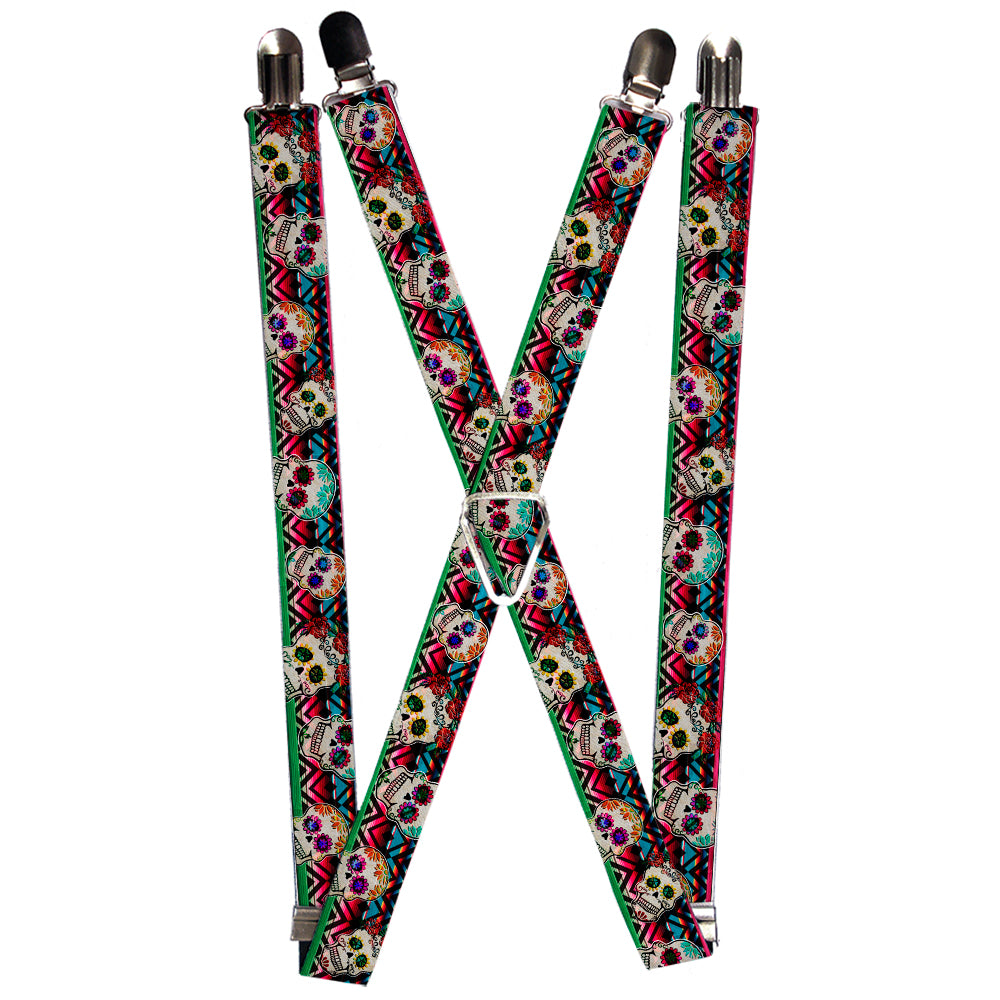 Suspenders - Sugar Skulls Zarape Multi Color Suspenders Buckle-Down 1.0-Inch Wide Regular