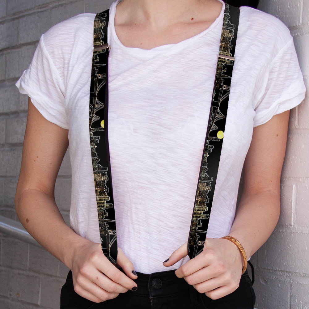 Suspenders - San Francisco w/Moon Vivid Skyline Black Suspenders Buckle-Down