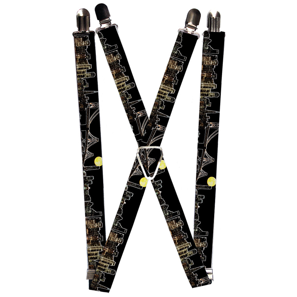 Suspenders - San Francisco w/Moon Vivid Skyline Black Suspenders Buckle-Down