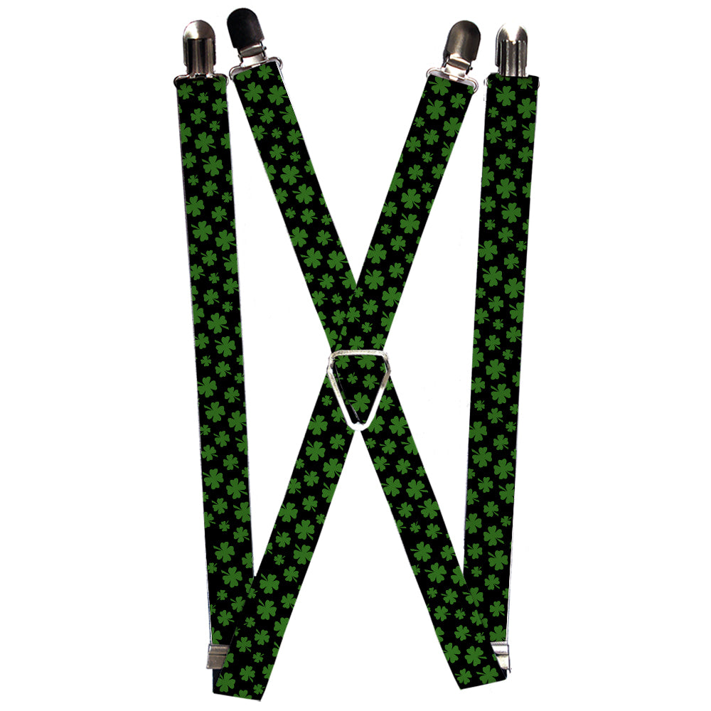 Suspenders - St. Pat's Clovers Scattered Black/Green Suspenders Buckle-Down 1.0-Inch Wide Regular