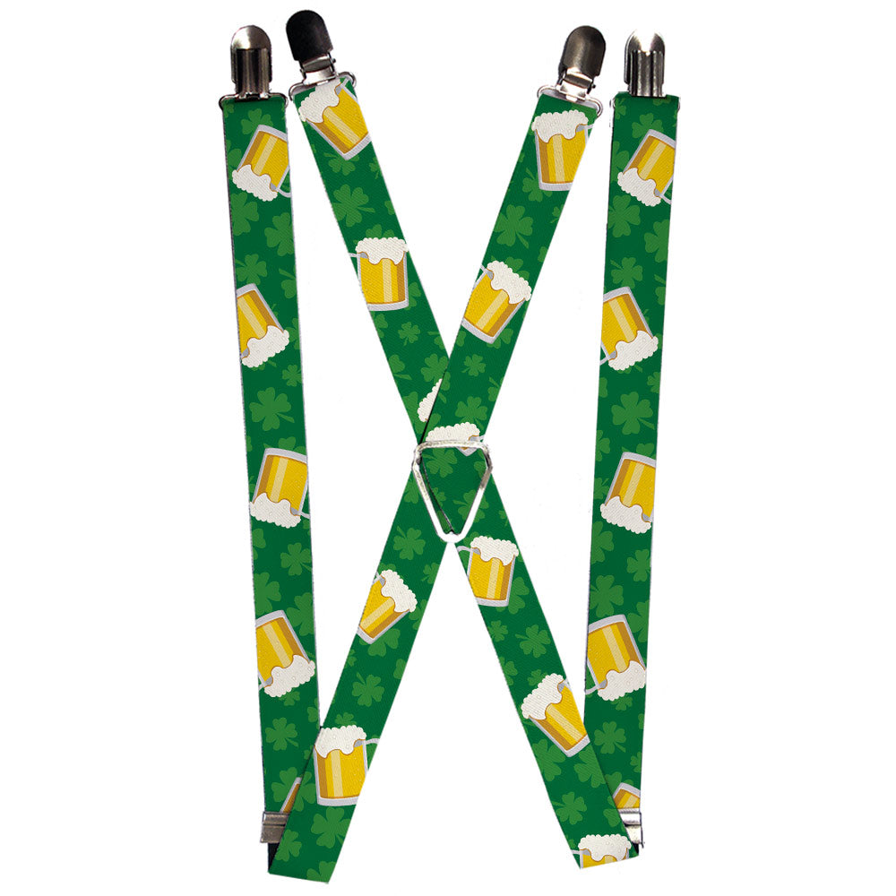 Suspenders - St. Pat's Clovers/Beer Mugs Greens Suspenders Buckle-Down