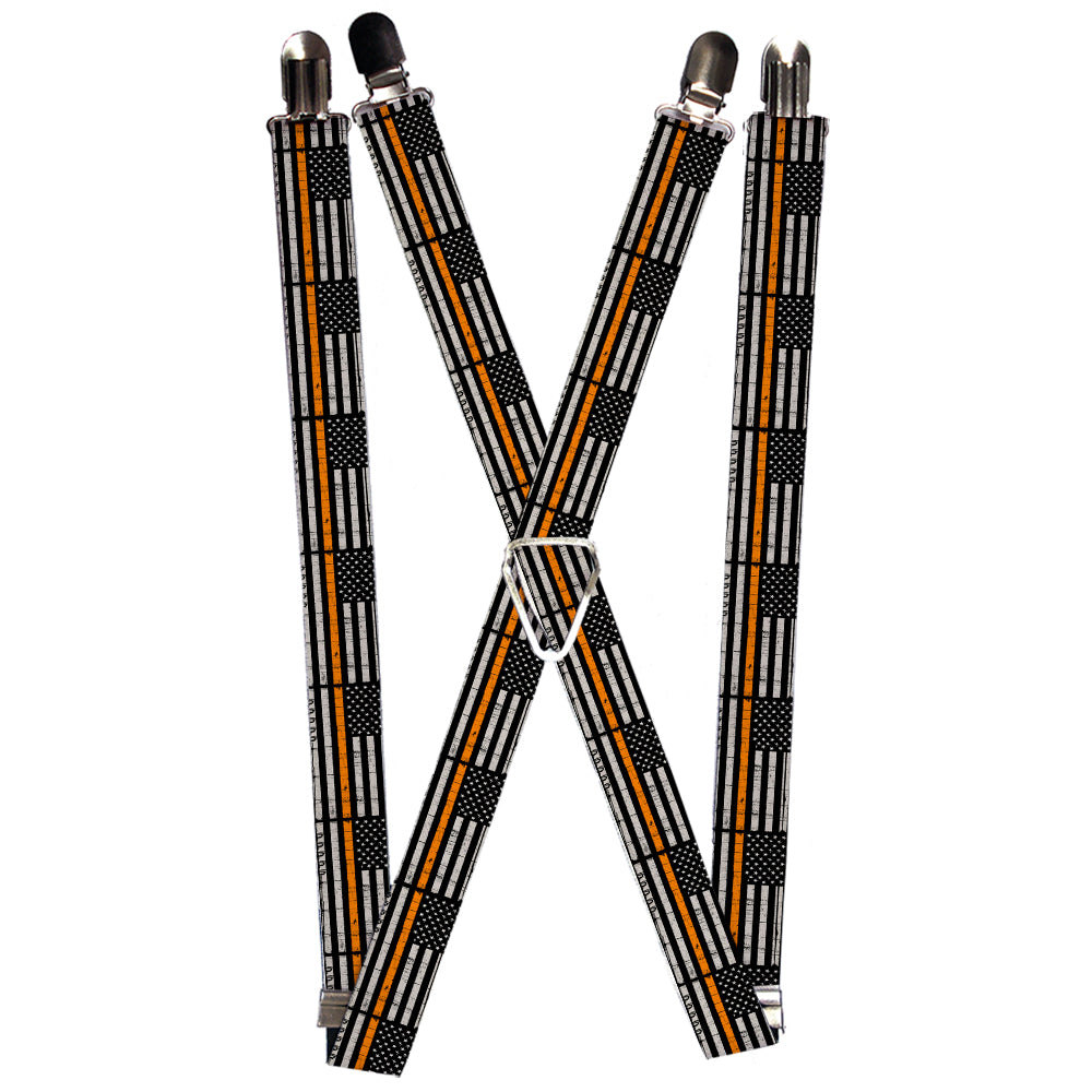 Suspenders - 1.0" - Thin Orange Line Flag Weathered Black/Gray/Orange Suspenders Buckle-Down