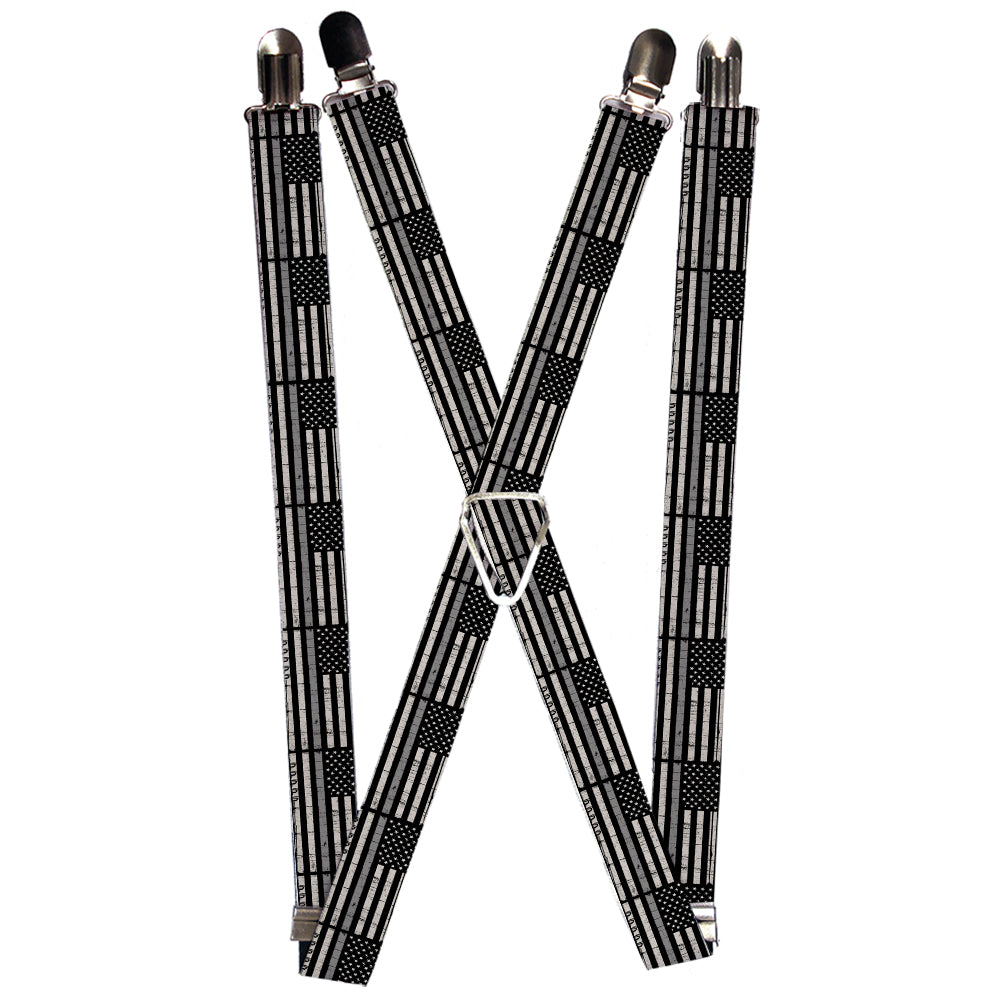 Suspenders - 1.0" - Thin Gray Line Flag Weathered Black/Grays Suspenders Buckle-Down