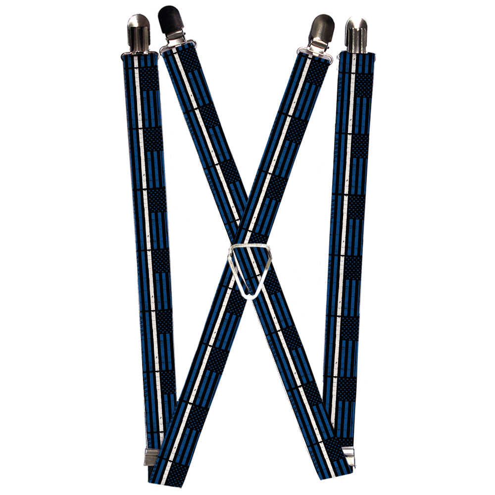 Suspenders - 1.0" - Thin White Line Flag Weathered Black/Blue/White Suspenders Buckle-Down