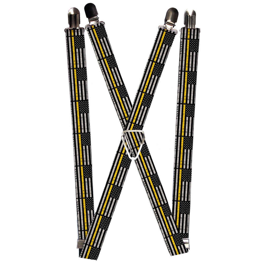 Suspenders - 1.0" - Thin Yellow Line Flag Weathered Black/Gray/Yellow Suspenders Buckle-Down