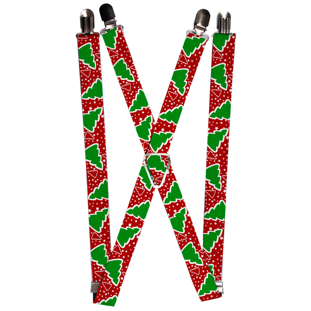 Suspenders - Christmas Trees/Stars Red/White/Green Suspenders Buckle-Down