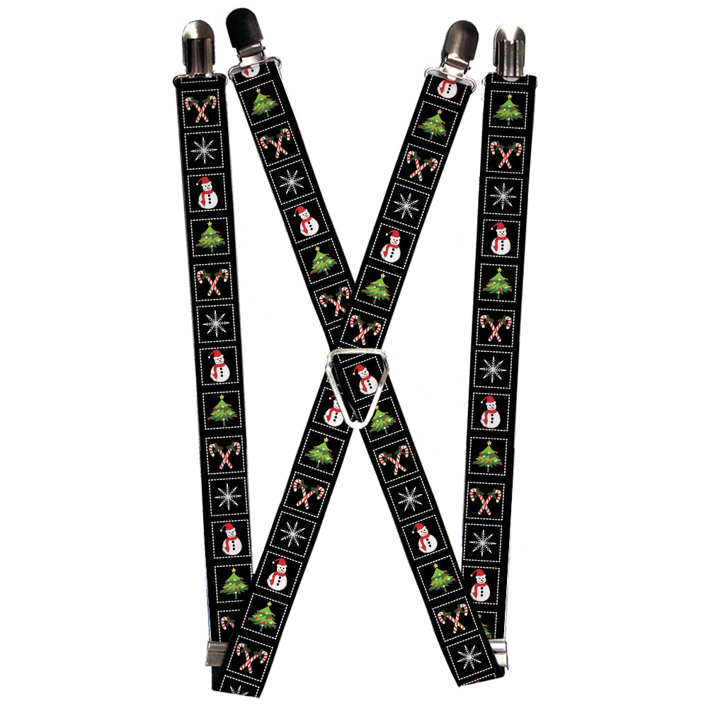 Suspenders - Christmas Blocks Black/White/Multi Color Suspenders Buckle-Down 1.0-Inch Wide Regular