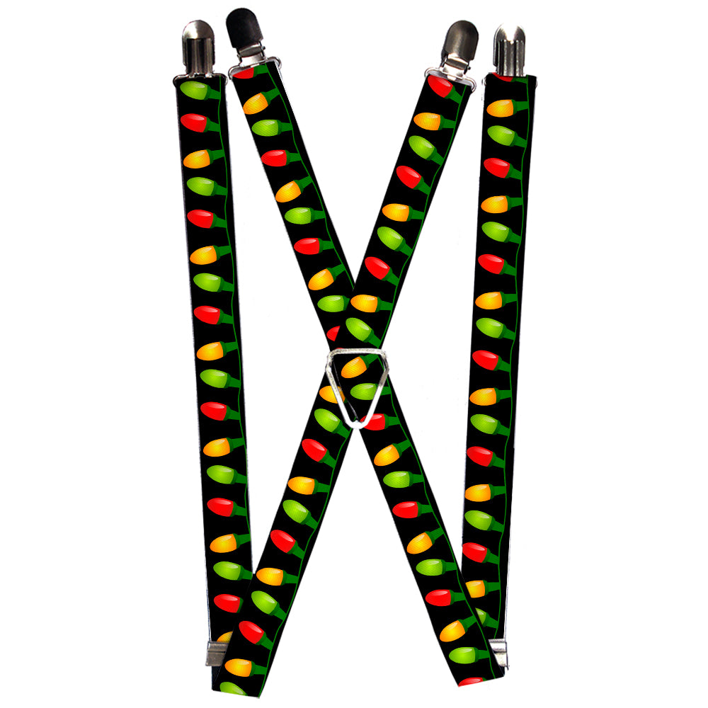 Suspenders - Christmas Lights Black/Multi Color Suspenders Buckle-Down 1.0-Inch Wide Regular