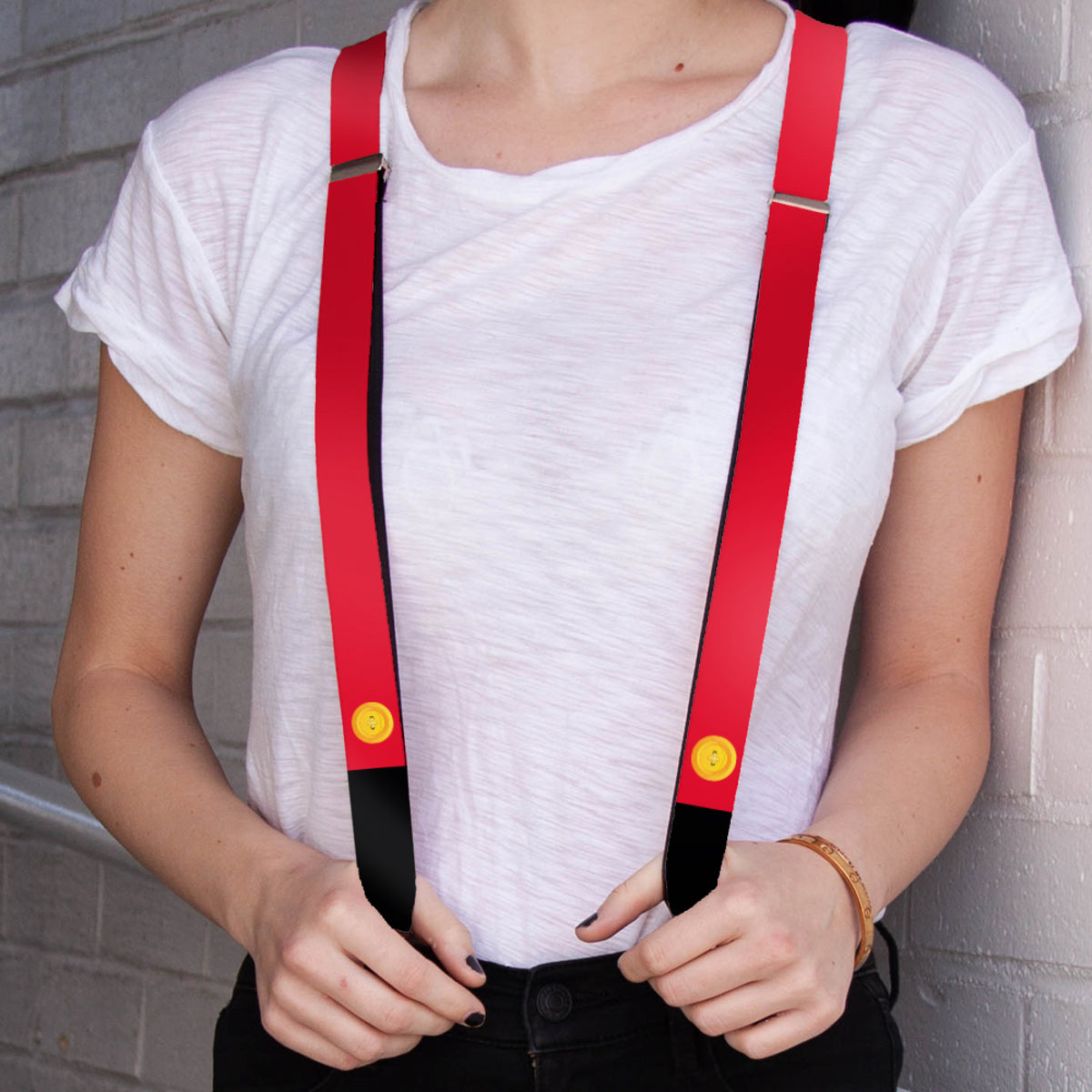 Suspenders - Mickey Mouse Bounding Buttons Black/Red/Yellows Suspenders Disney 1.0-Inch Wide Regular