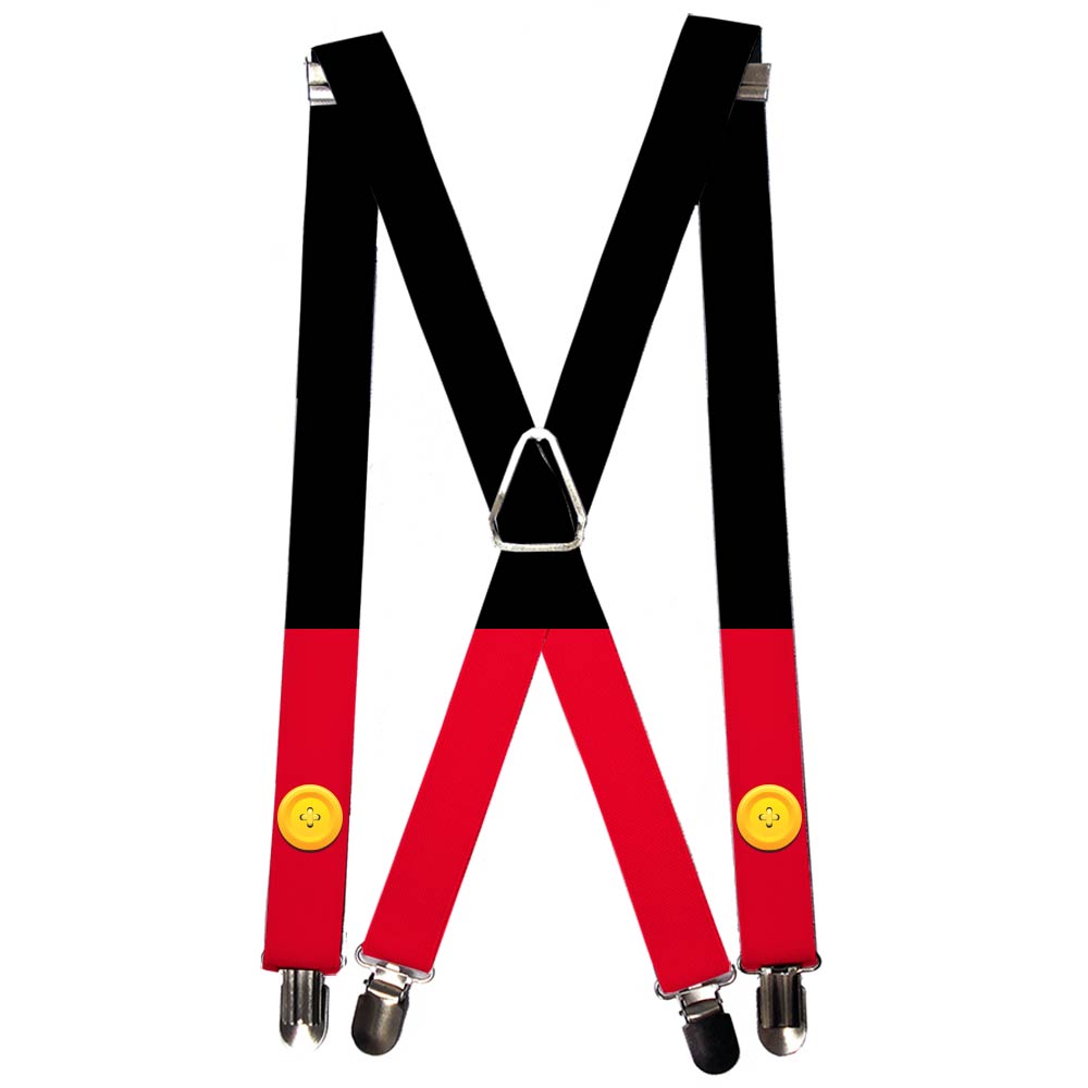 Suspenders - 1.0" - Mickey Mouse Bounding Buttons Black/Red/Yellows Suspenders Disney