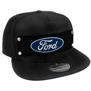 Embellishment Trucker Hat BLACK - Full Color Strap - Ford Oval Logo Black/Blue Trucker Hats Ford