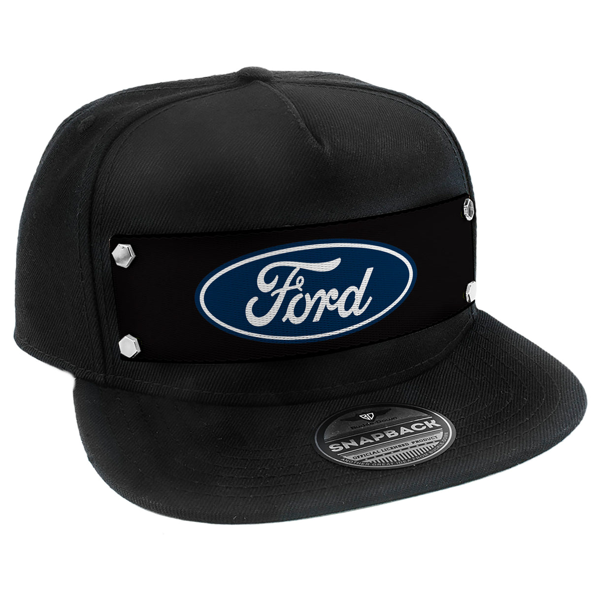 Embellishment Trucker Hat BLACK - Full Color Strap - Ford Oval Logo Black/Blue Trucker Hats Ford