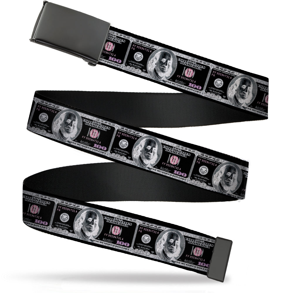 Web Belt Blank Black Buckle - 100 Dollar Bill X-Ray Black/White Webbing Web Belts Buckle-Down   