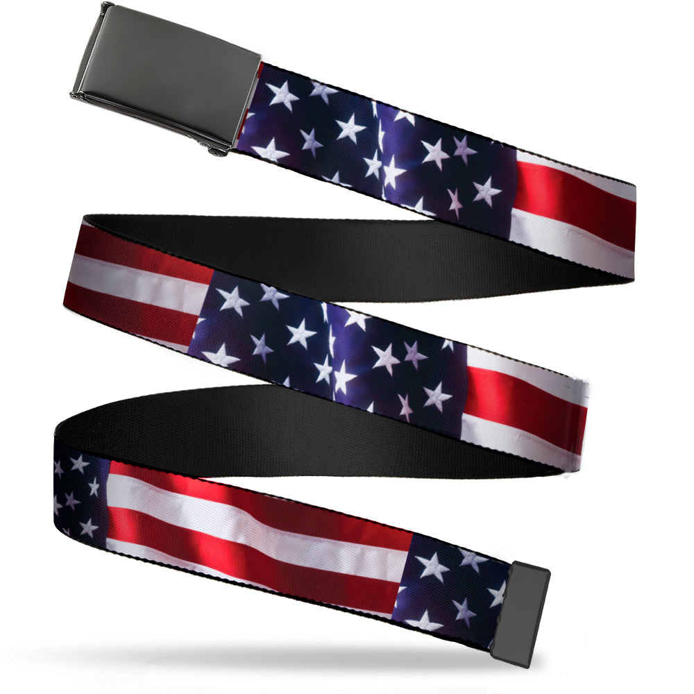 Web Belt Blank Black Buckle - American Flag Vivid CLOSE-UP Webbing Web Belts Buckle-Down   