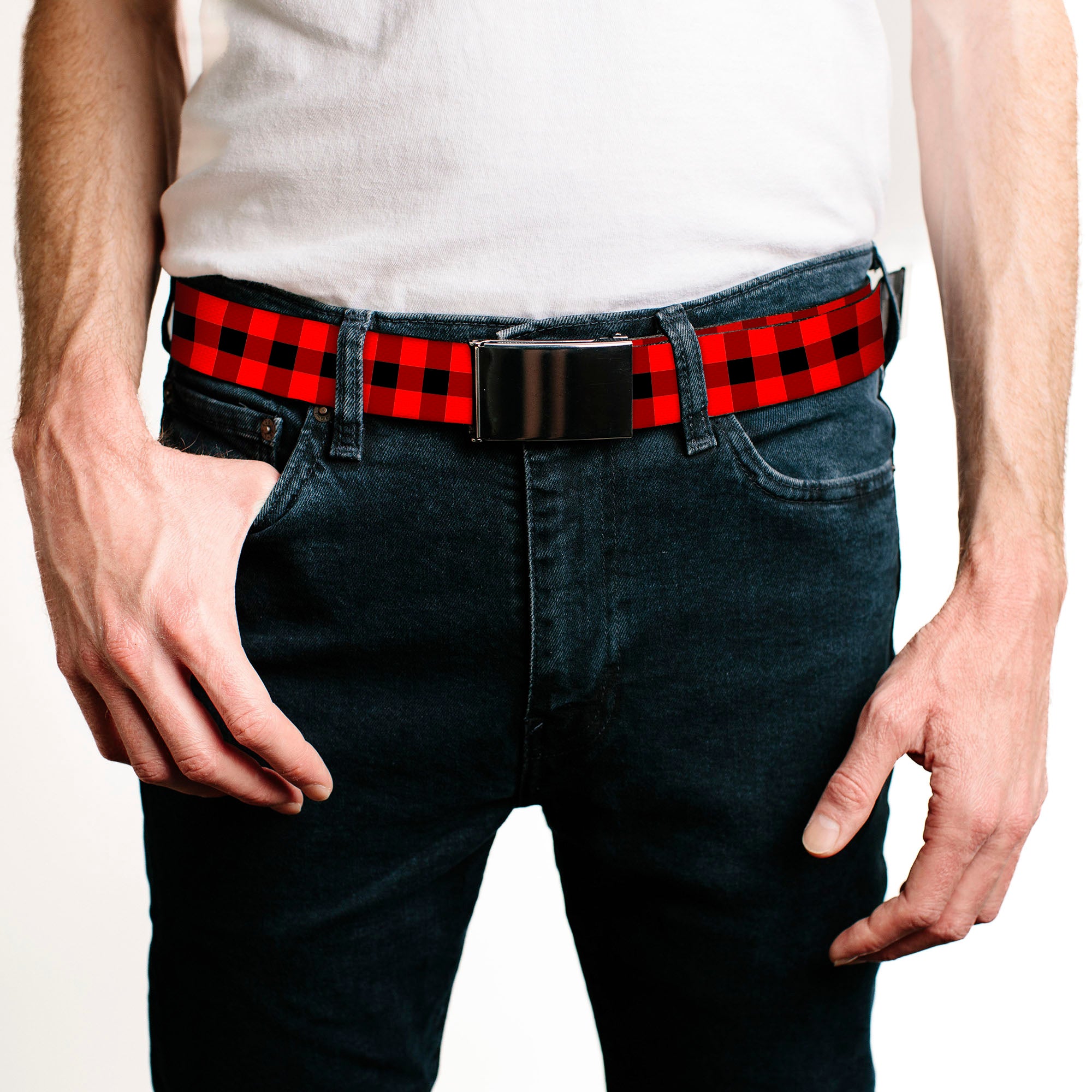 Web Belt Blank Black Buckle - Buffalo Plaid Black/Red Webbing Web Belts Buckle-Down   