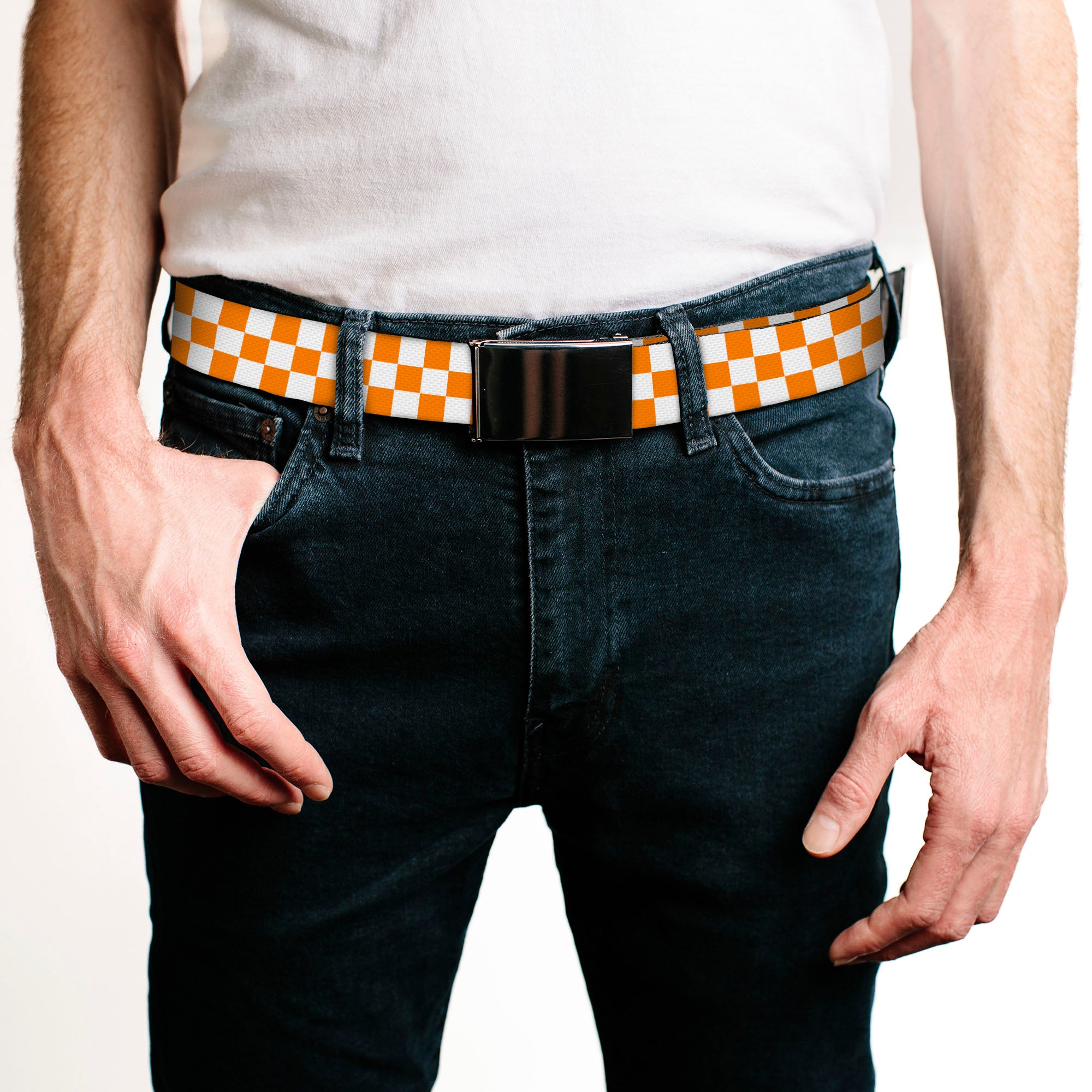 Web Belt Blank Black Buckle - Checker White/TN Orange Webbing Web Belts Buckle-Down   