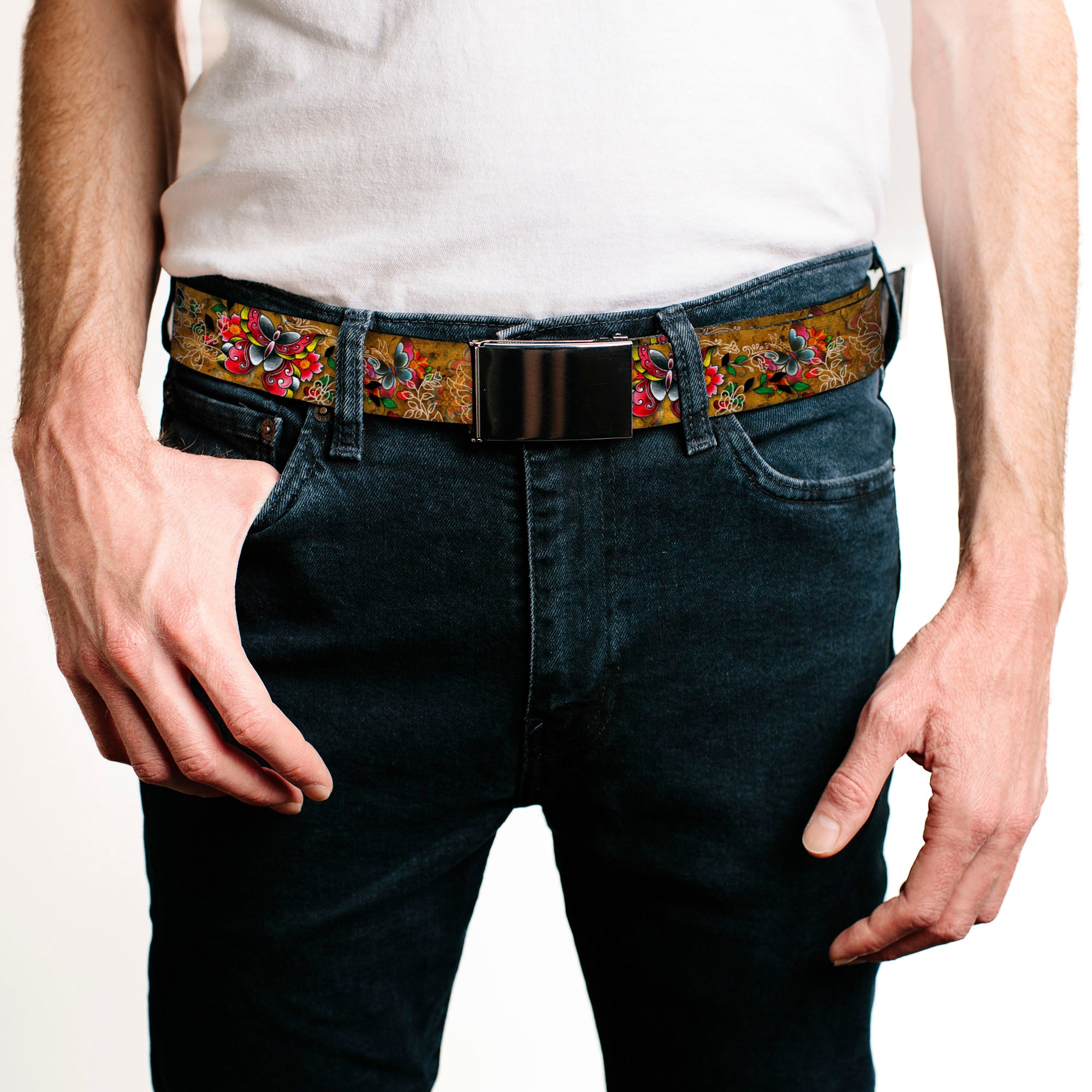 Web Belt Blank Black Buckle - Tattoo Johnny-Butterflies Webbing