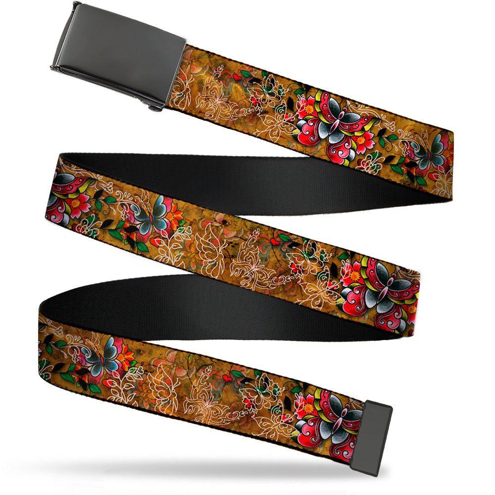 Web Belt Blank Black Buckle - Tattoo Johnny-Butterflies Webbing