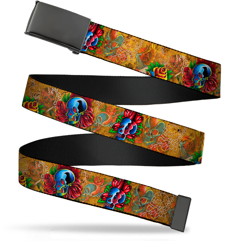 Web Belt Blank Black Buckle - Tattoo Johnny-Candles & Skulls Webbing