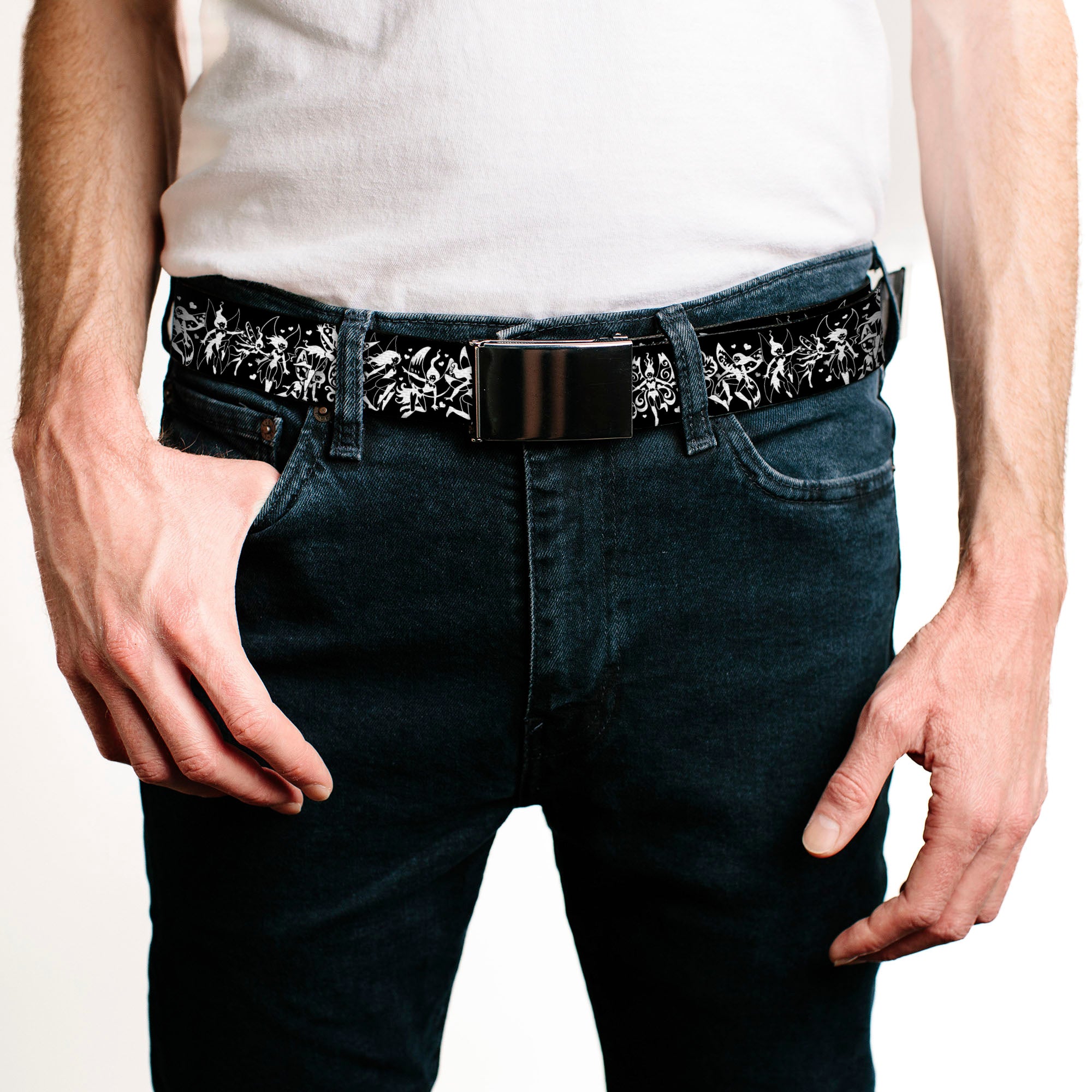 Web Belt Blank Black Buckle - Tattoo Johnny-Fairies Black/White Webbing
