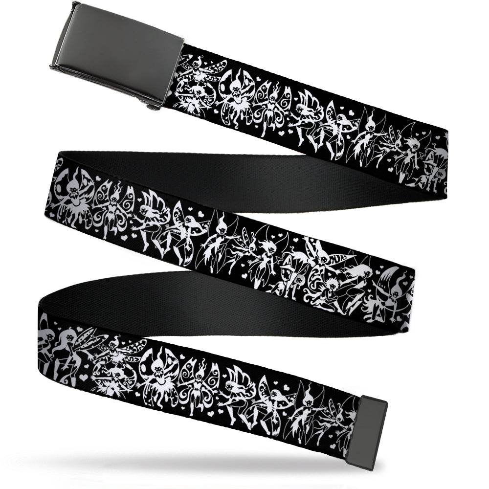 Web Belt Blank Black Buckle - Tattoo Johnny-Fairies Black/White Webbing