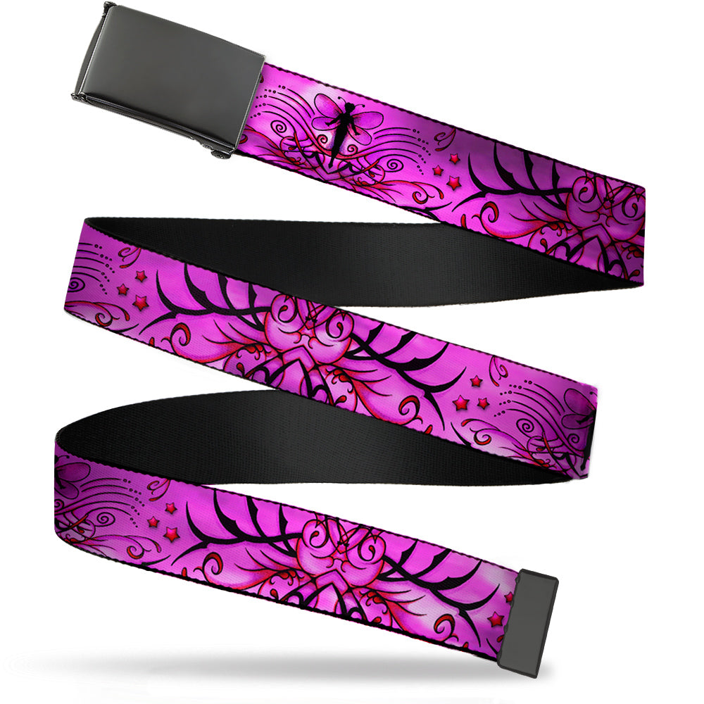 Web Belt Blank Black Buckle - Tattoo Johnny-Fairy Pink Swirl Webbing
