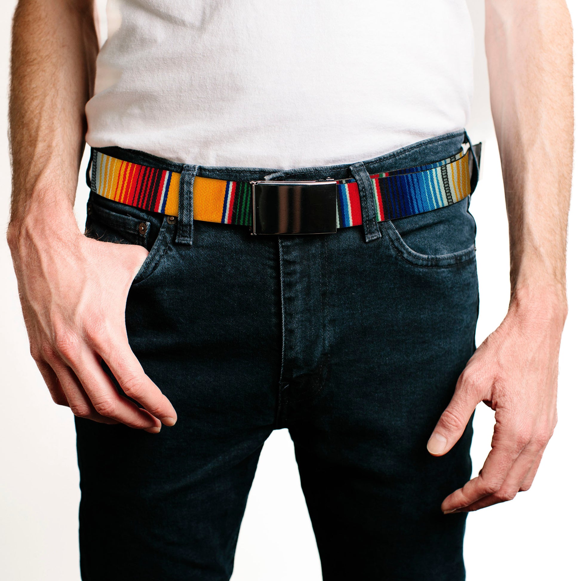Web Belt Blank Black Buckle - Zarape2 Vertical Multi Color Stripe Webbing Web Belts Buckle-Down   