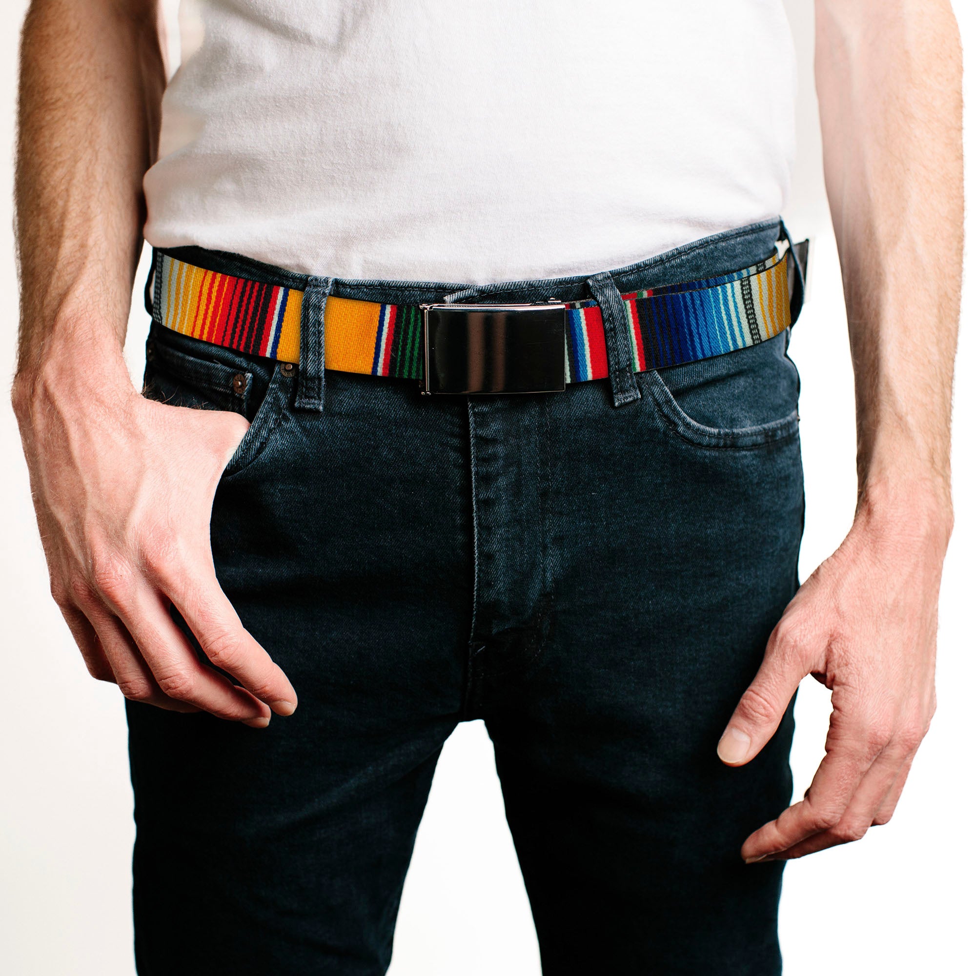 Web Belt Blank Black Buckle - Zarape2 Vertical Multi Color Stripe Webbing Web Belts Buckle-Down   