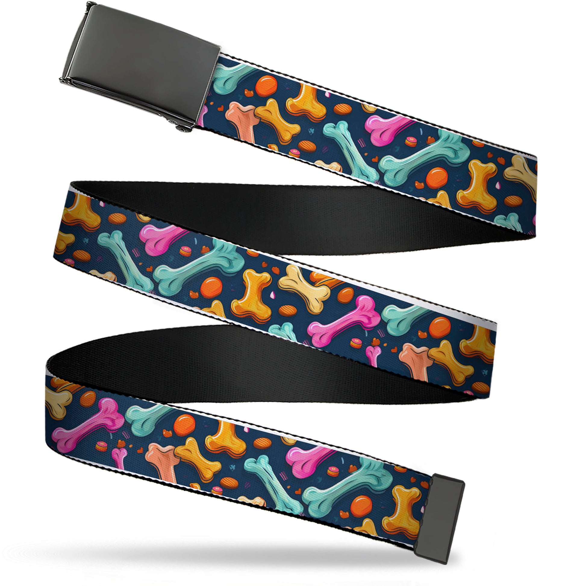 Web Belt Blank Black Buckle - Dog Bone Treats Scattered Blue/Multi Color Webbing Web Belts Buckle-Down