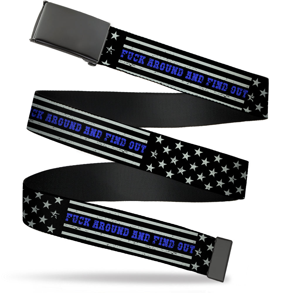 Web Belt Blank Black Buckle - FAFO FUCK AROUND AND FIND OUT Thin Blue Line Flag Webbing Web Belts Buckle-Down