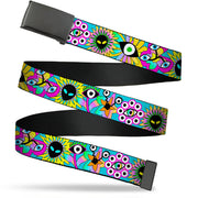 Web Belt Blank Black Buckle - Funky Alien Flowers Aqua Blue/Multi Color Webbing Web Belts Buckle-Down   