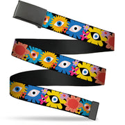 Web Belt Blank Black Buckle - Funky Eye Flowers Black/Multi Color Webbing Web Belts Buckle-Down   